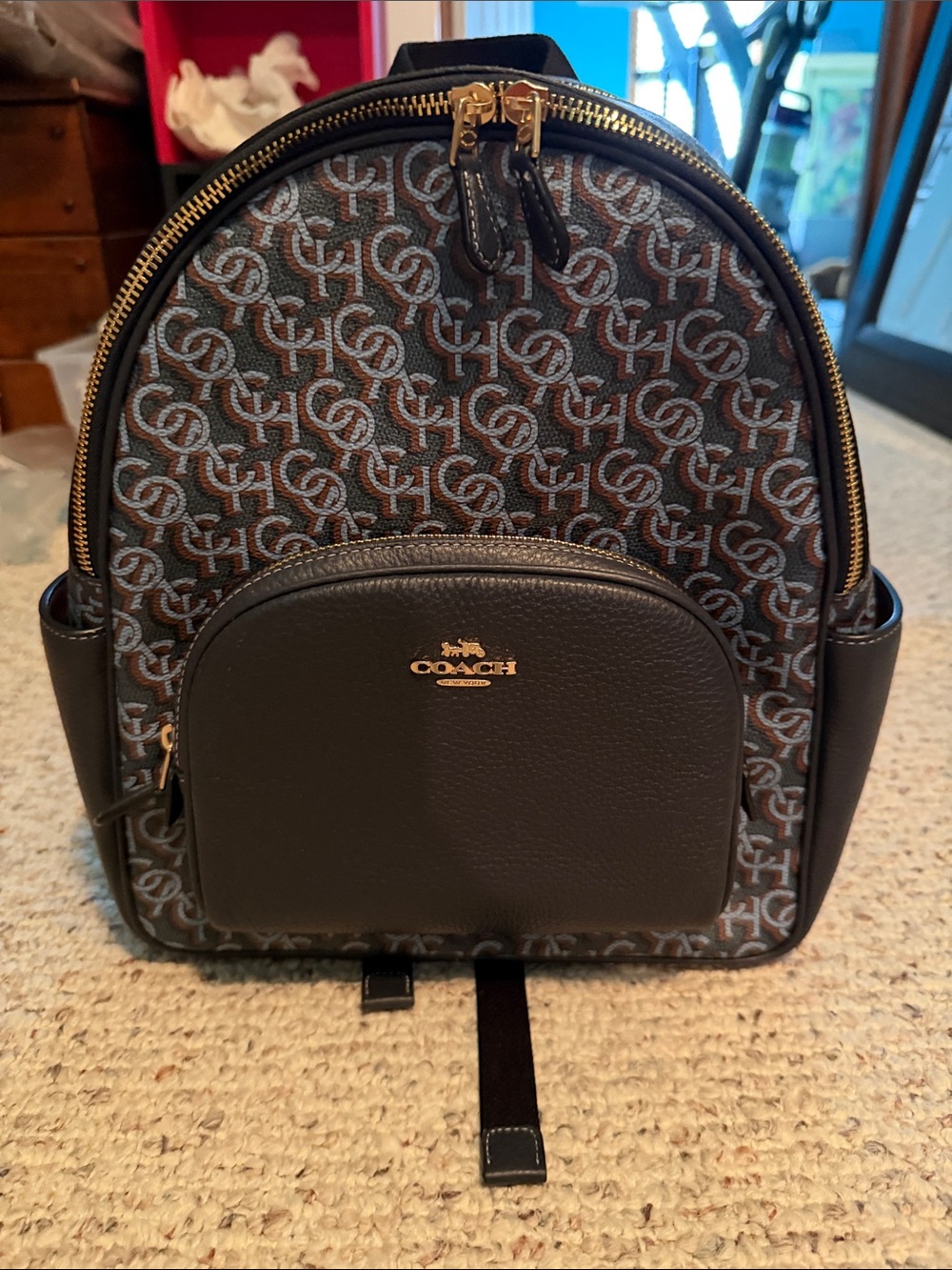 Coach Navy Blue Signature Monogram Mini Backpack